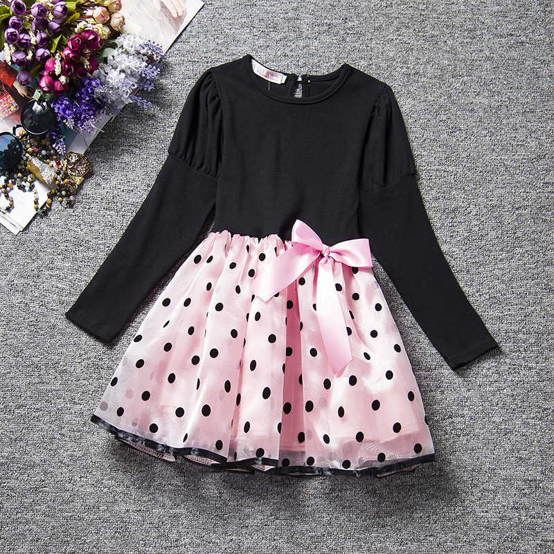 F68098-2 autumn sweet princess skirt girl bow long sleev dress